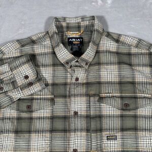 ARIAT Rebar Work Shirt Men XXL Plaid Flannel Durastretch Long Sleeve Western EUC